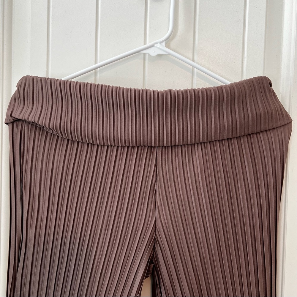 Love Cameron LA Light brown Wide Leg Ruffled Stretchy Pants High Waist Pull On - Picture 4 of 10